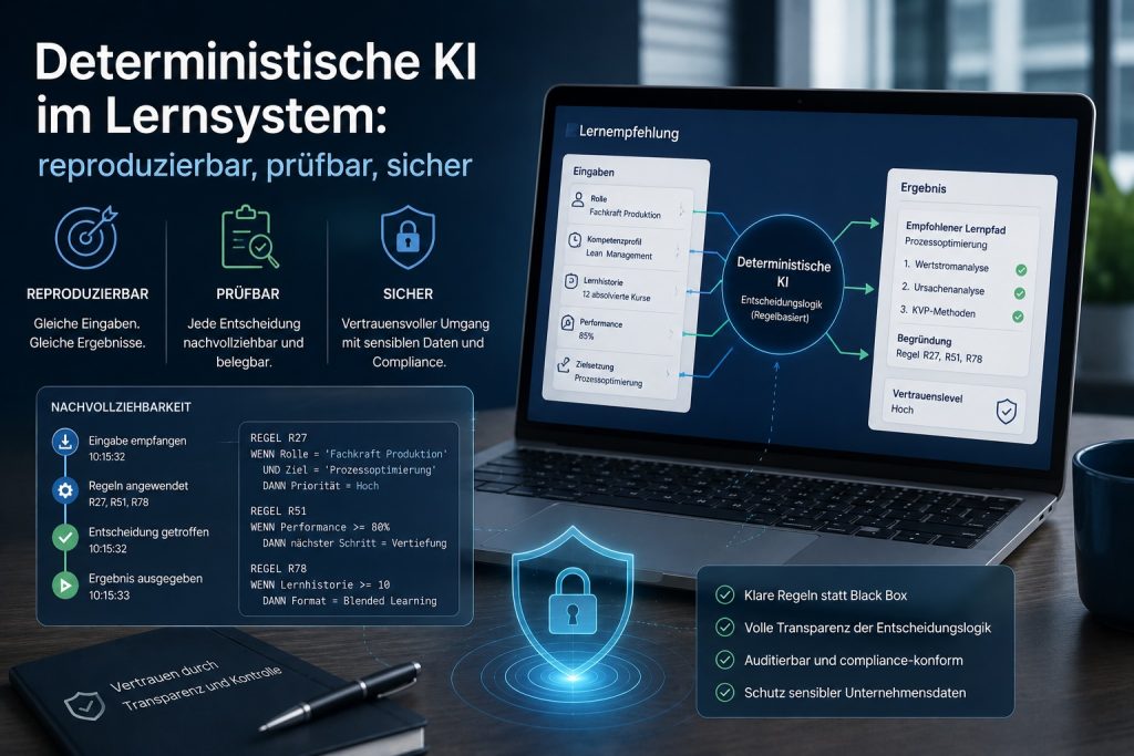 Deterministische KI im Lernsystem: reproduzierbar, prüfbar, sicher
